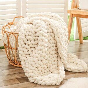 Chunky Knit Throw Blanket Hand Knitted Jumbo Chenille Soft Cozy Couch Bed Decor